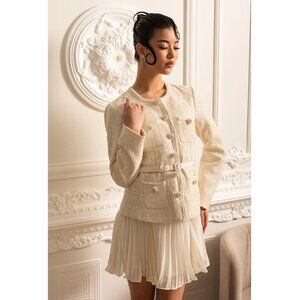 Sierra Darien Textured Mini Dress With Pockets & Sheer Pleated Skirt